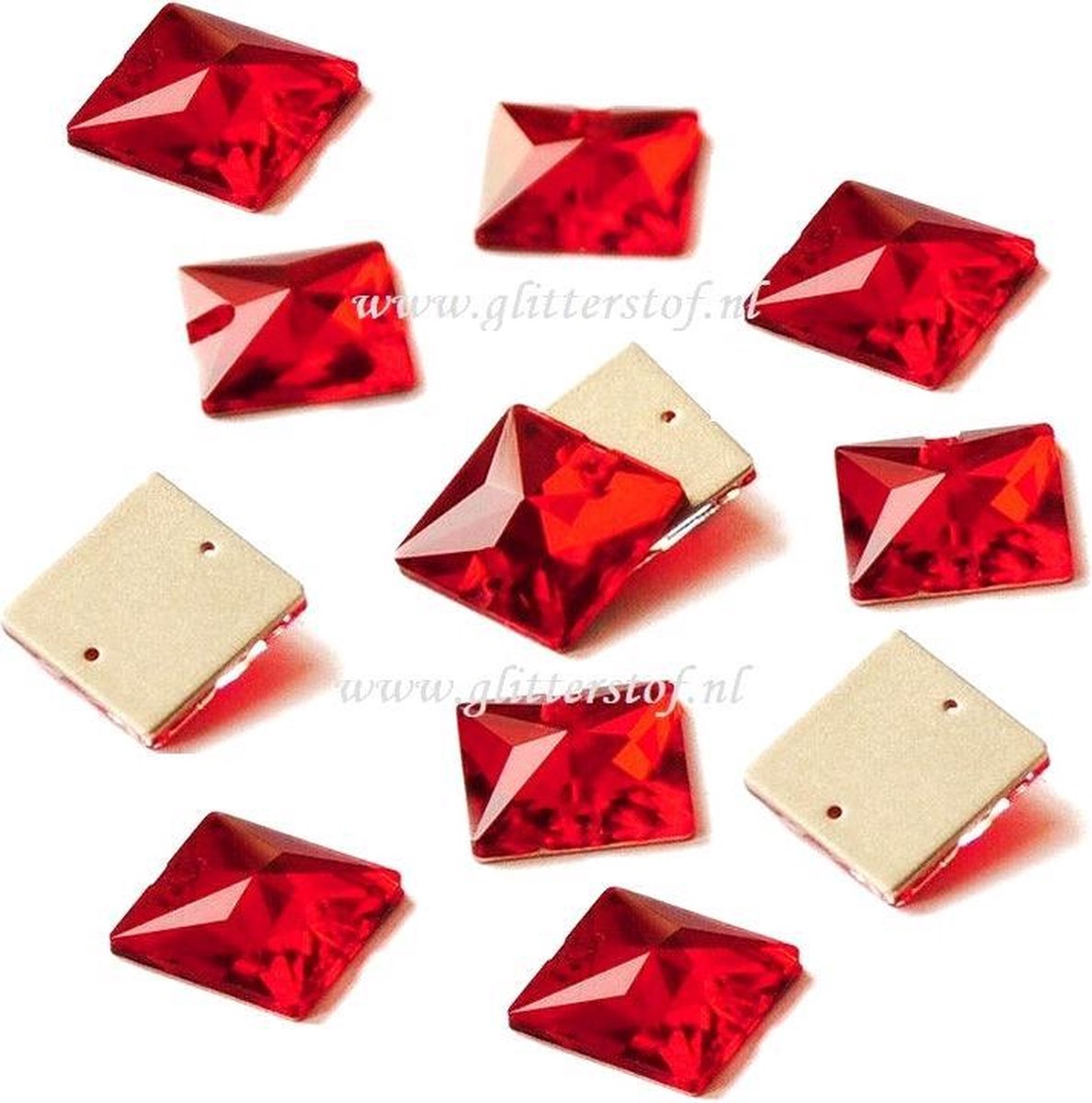 Opnaai Glitter steentjes vierkant|Lt.Siam Square Sew on Stone|Flatback Rhinestones Square Strass ( 22 mm) 8st|Strasstenen van Glas|Glitter steentjes voor turnpakje|Ritmische pakjes|Acro pakjes|danspakjes|Western showpakken